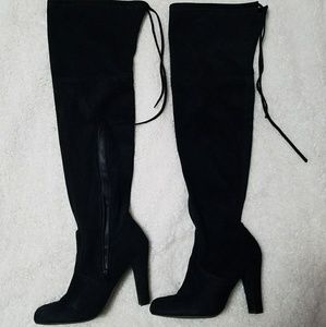 Over the knee black heeled boots